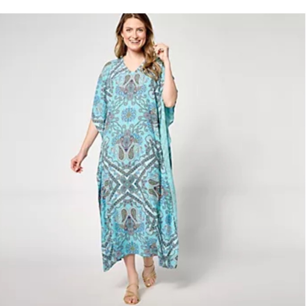 Belle by Kim Gravel Blue Patterned Dress